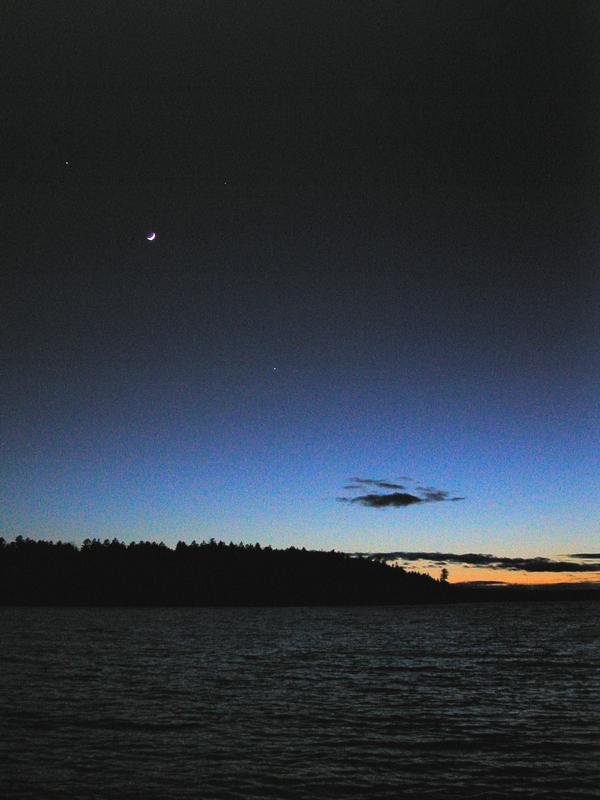 evening view of the moon and stars on the Allagash Wilderness Waterway in northern Maine