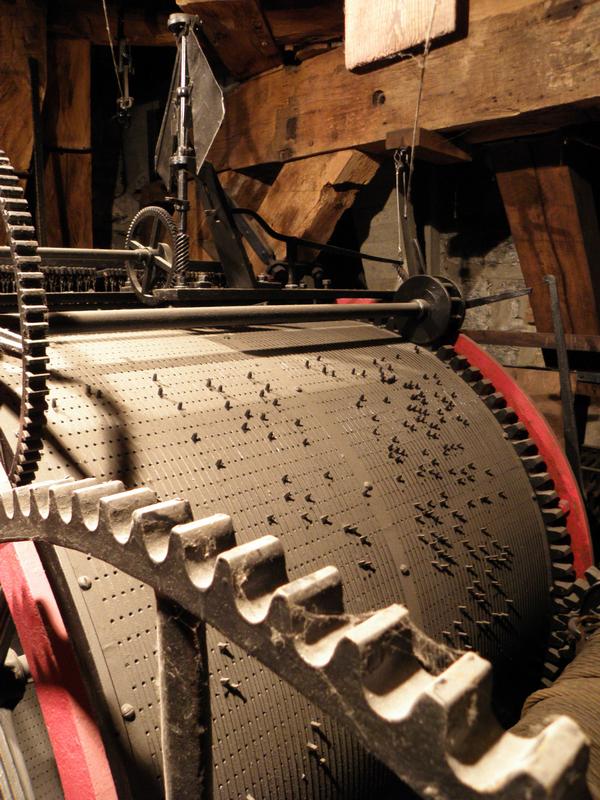 carillon mechanism inside the watchtower at Tournai in Belgium