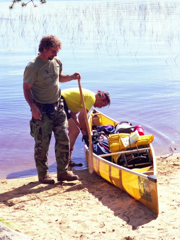 Mark and Jim launch their canoe in August on the Boundary Waters Canoe Area in northern Minnesota