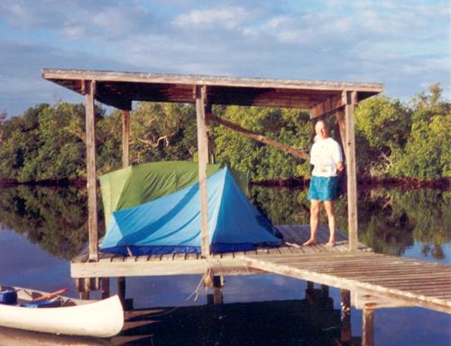 Fred on a chickee in the Everglades, Florida, in January 1996