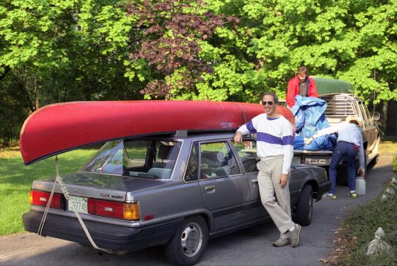 Fred by his car, headed to the Moose River in New Hampshire in May 1989