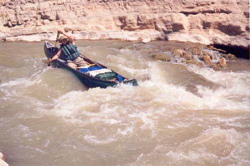 canoeist on the Rio Grande River in Texas in April 2000