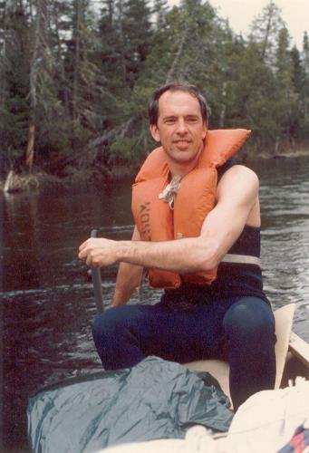 Fred in wilderness canoe gear on the St John River in Maine in May 1984