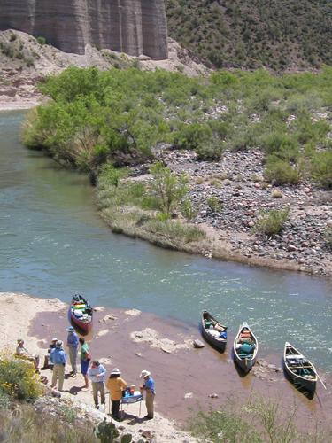 our canoe group stops for lunch in April 2003 at the side of Verde River in Arizona