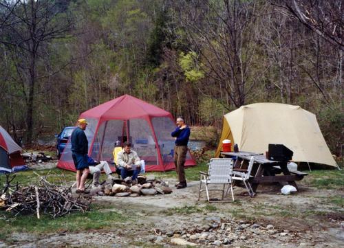 campsite beside the White River in Vermont in May 2001