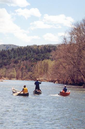 Mark, Don and Dave canoeing on the White River in Vermont in May 2001