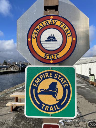 hike signs in November at Erie Canal in western New York