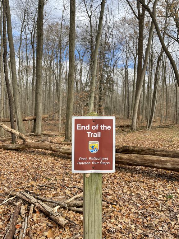 trail end sign in November at Iroquois National Wildlife Refuge in western New York