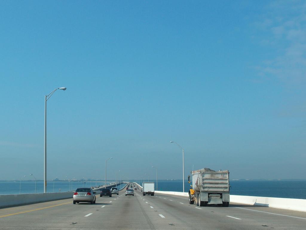 driving on the Howard Frankland Bridge across Tampa Bay in Florida