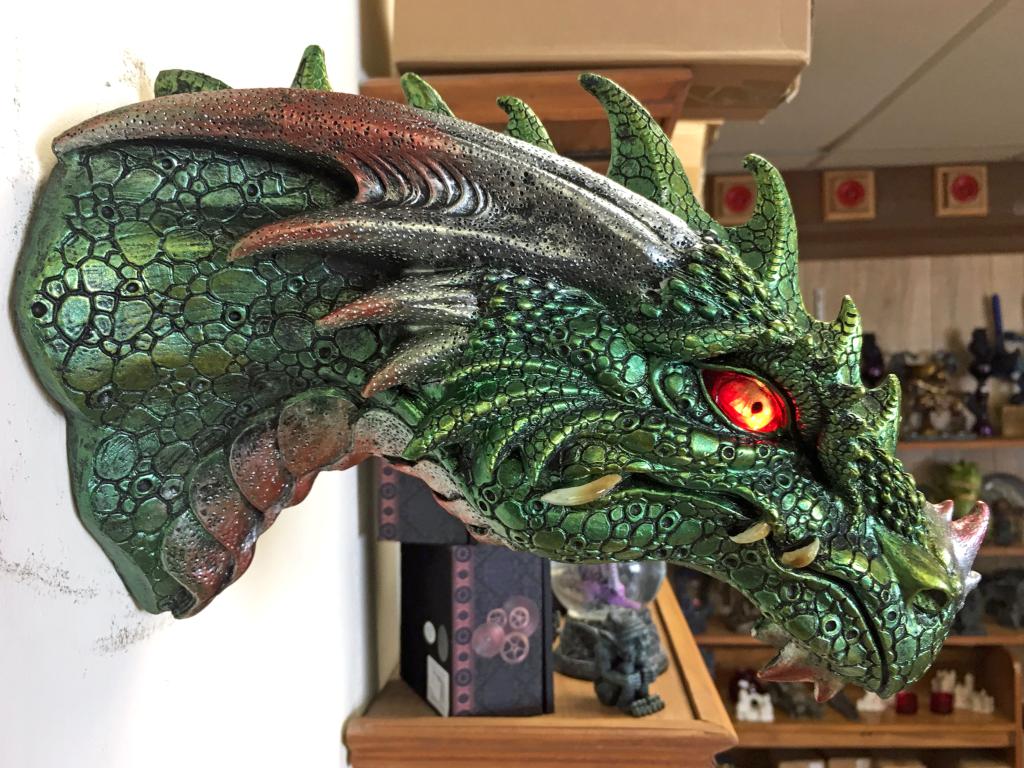 fire-eyed dragon in the gift shop at Hammond Castle in Gloucester, Massachusetts