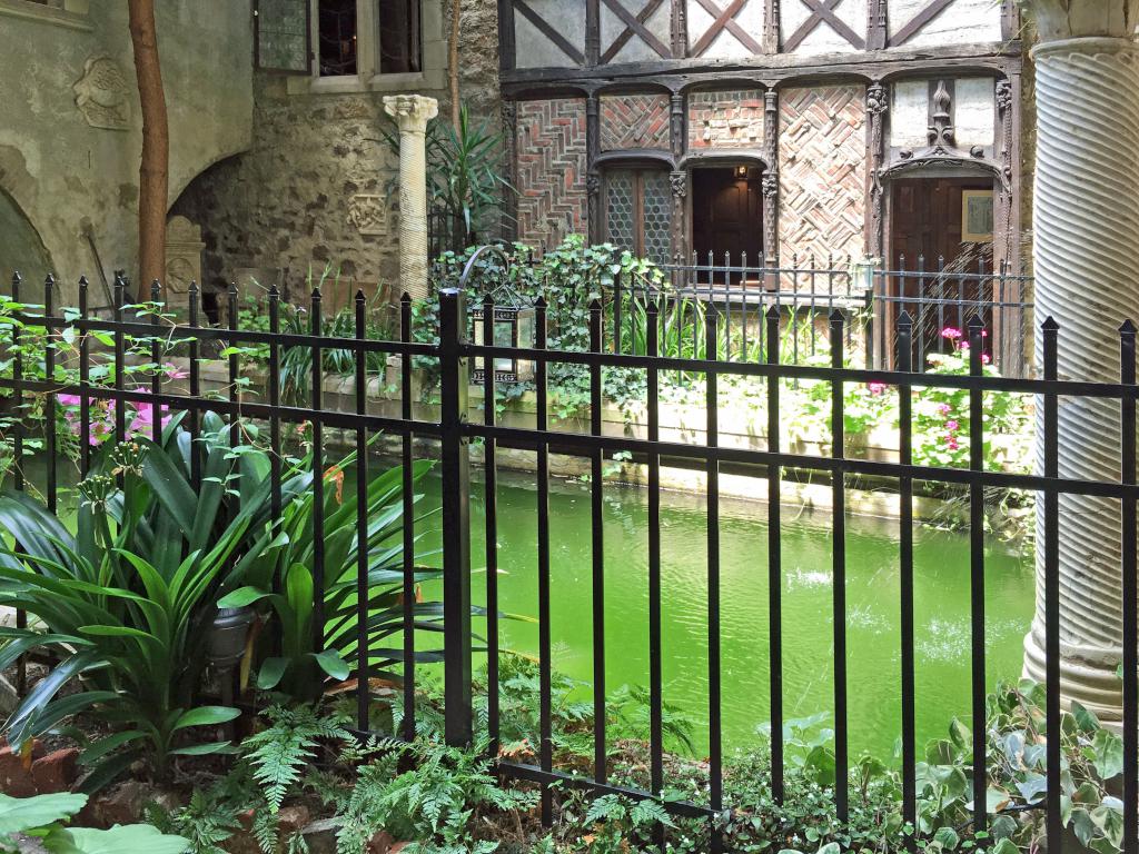 center-courtyard swimming pool at Hammond Castle in Gloucester, Massachusetts