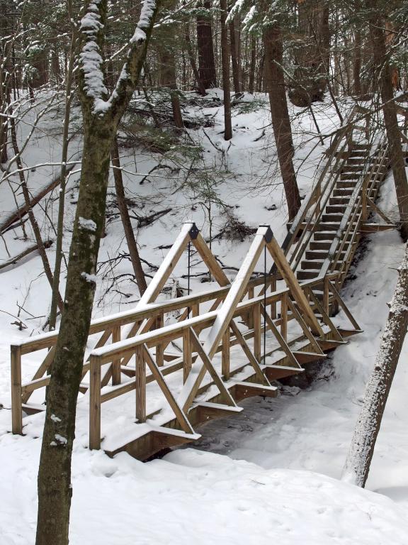 impressive footbridge on the Clarke Trail to Allen Hill at Shelburne Bay Park in Vermont