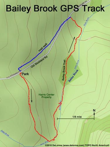 GPS track on Bailey Brook Trail at Nelson in New Hampshire