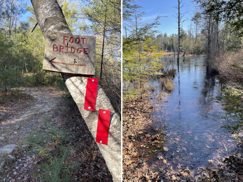 flooded trail in December at Barrington Watershed Area in southeast New Hampshire