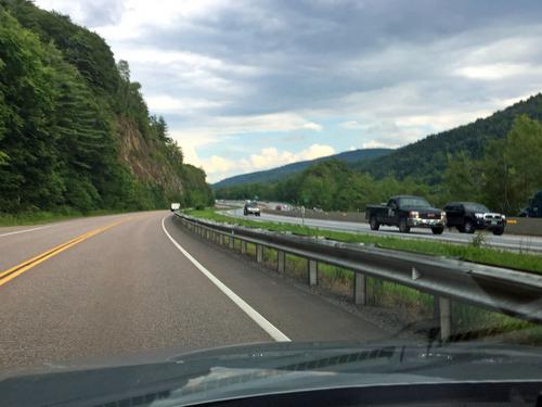 driving on Route 2 next to Route 89 on the way home from Bolton Mountain in northern Vermont