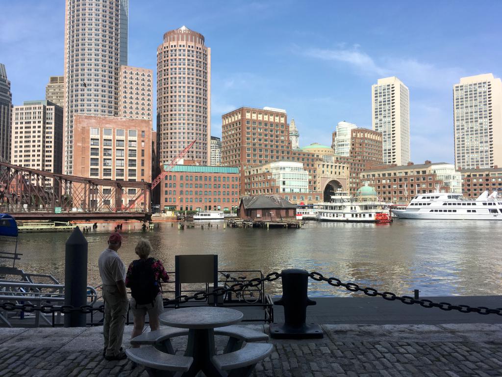 waterfront view from Fan Pier Park on the way to an islands cruise at Boston Harbor in Massachusetts