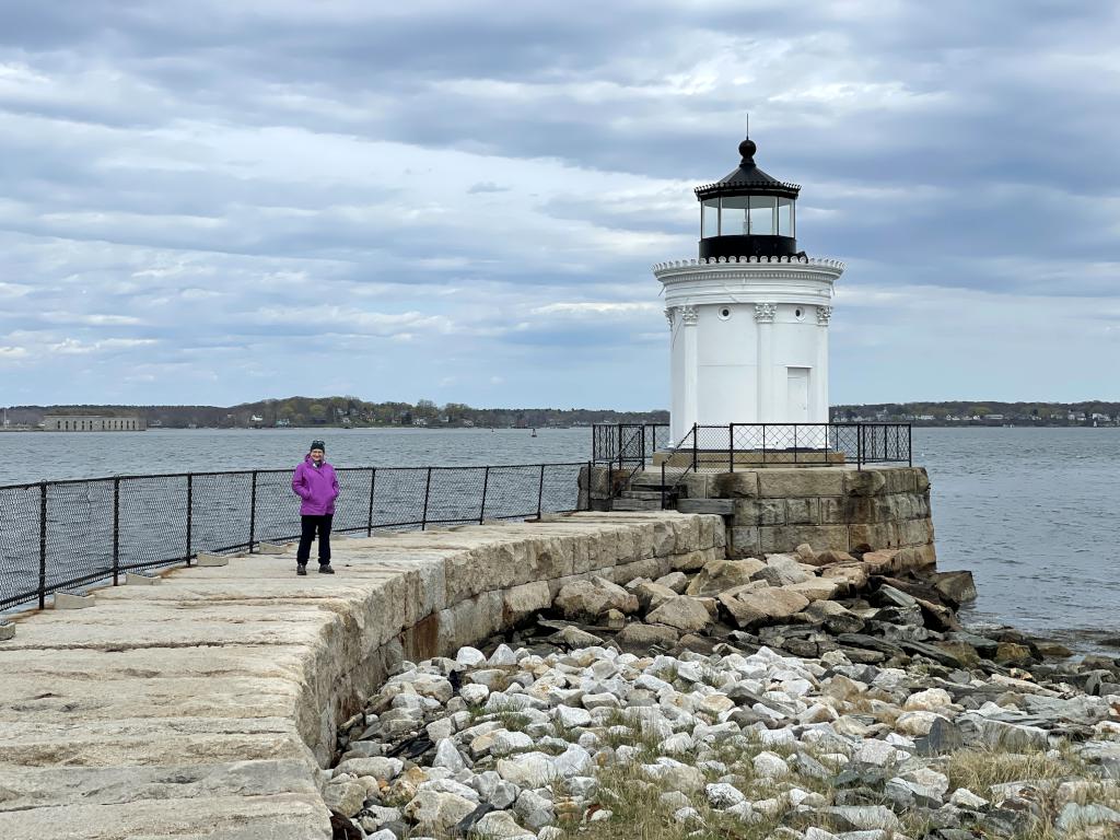 Andee in May on the breakwater to Bug Light near Portland in southern Maine