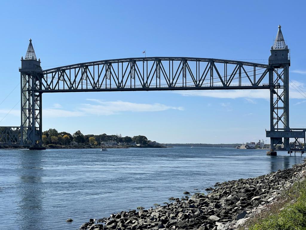 railroad bridge in October beside the Cape Cod Canal Bikeway in eastern Massachusetts