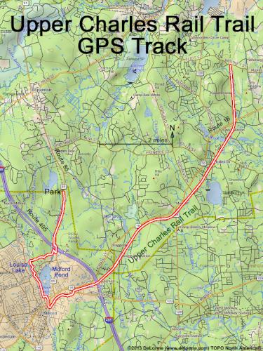 GPS track in October at Upper Charles Rail Trail near Milford in eastern Massachusetts