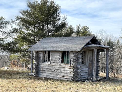 cabin in December at Cunningham Pond Trail in southern NH