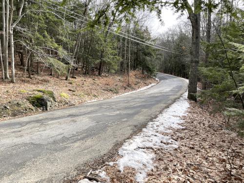 road walk in December at Cunningham Pond Trail in southern NH