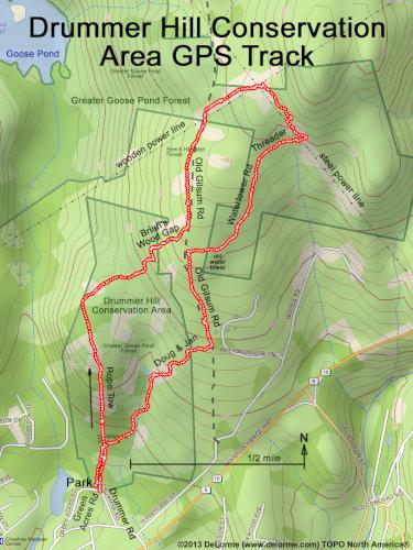 GPS track at Drummer Hill Conservation Area at Keene in southwest New Hampshire