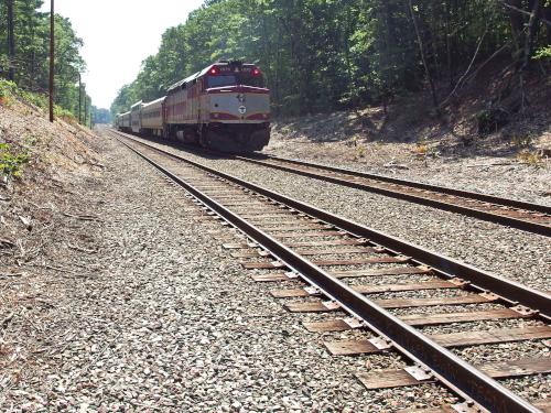 commuter train near Emerson's Cliff at Concord in eastern Massachusetts