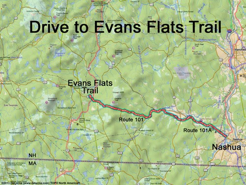 Evans Flats Trail drive route