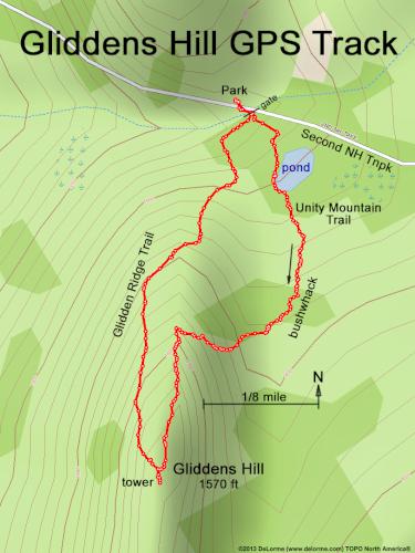 GPS track in January on Gliddens Hill in southern NH