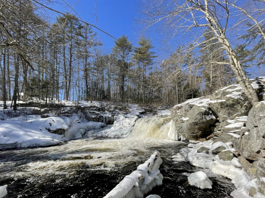 Gonic Falls in February at Gonic Trails near Rochester in southeast New Hampshire