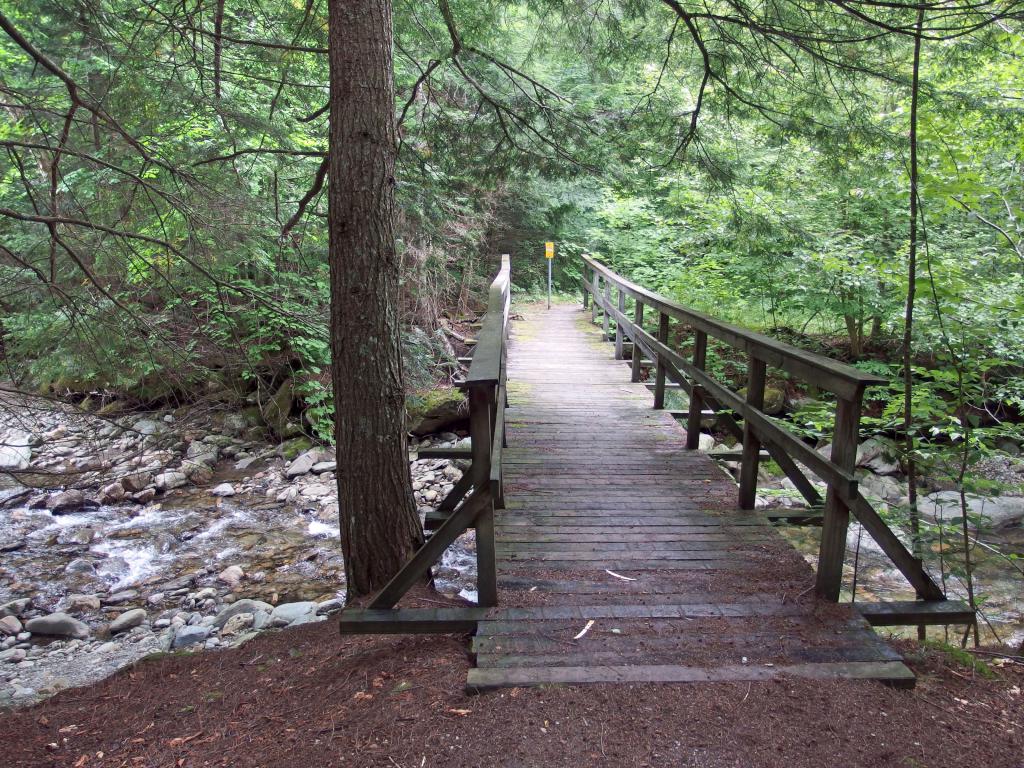 bridge over New Haven River on the Cooley Glen Trail to Mount Grant in northern Vermont