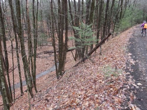 high embankment at Greenville-Mason Rail Trail in southern New Hampshire