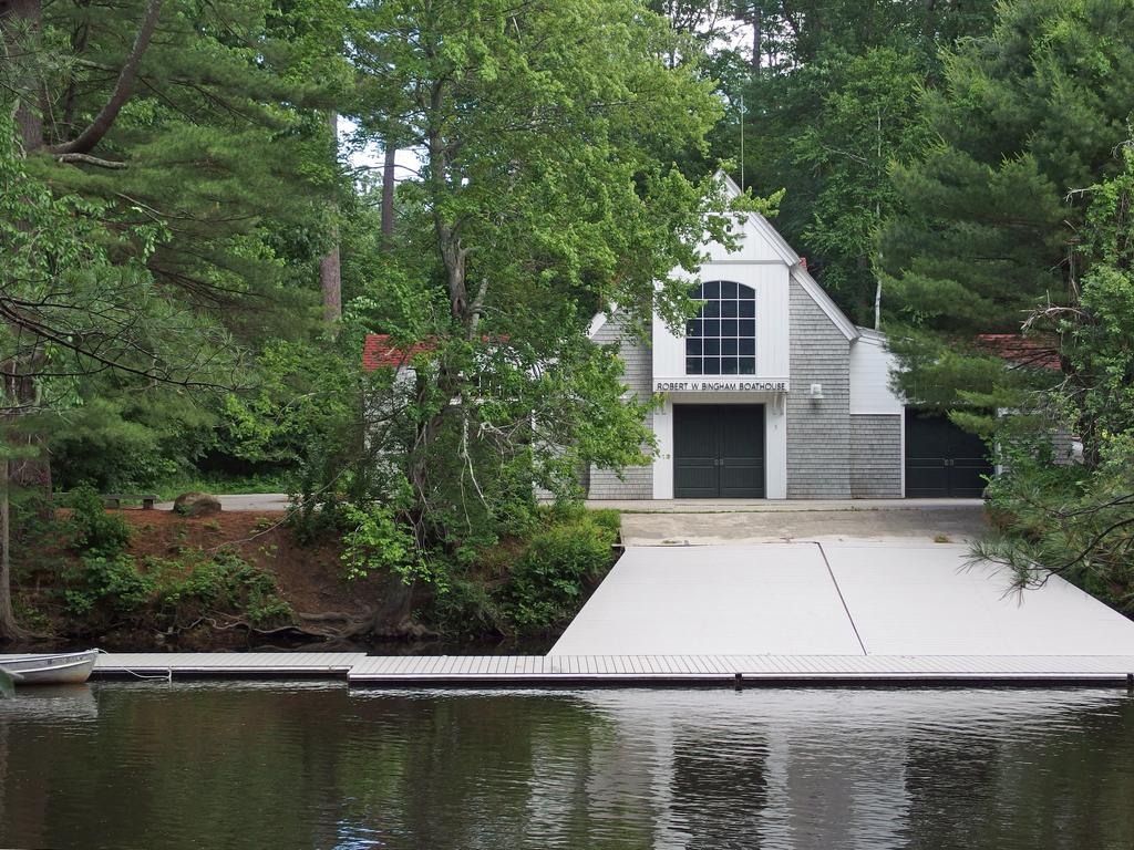 Groton School boathouse on the Nashua River near Groton Town Forest in Massachusetts