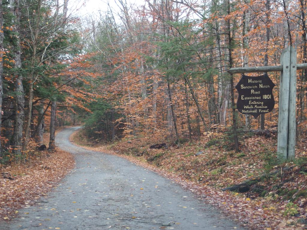 Sandwich Notch Road in October on the way to Hall Ponds Mountain in the White Mountains of NH