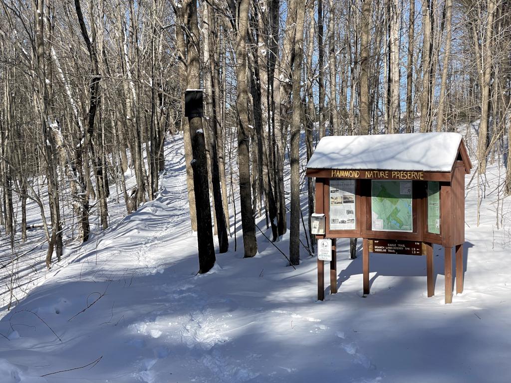 trail start in January at Hammond Nature Preserve in southern New Hampshire