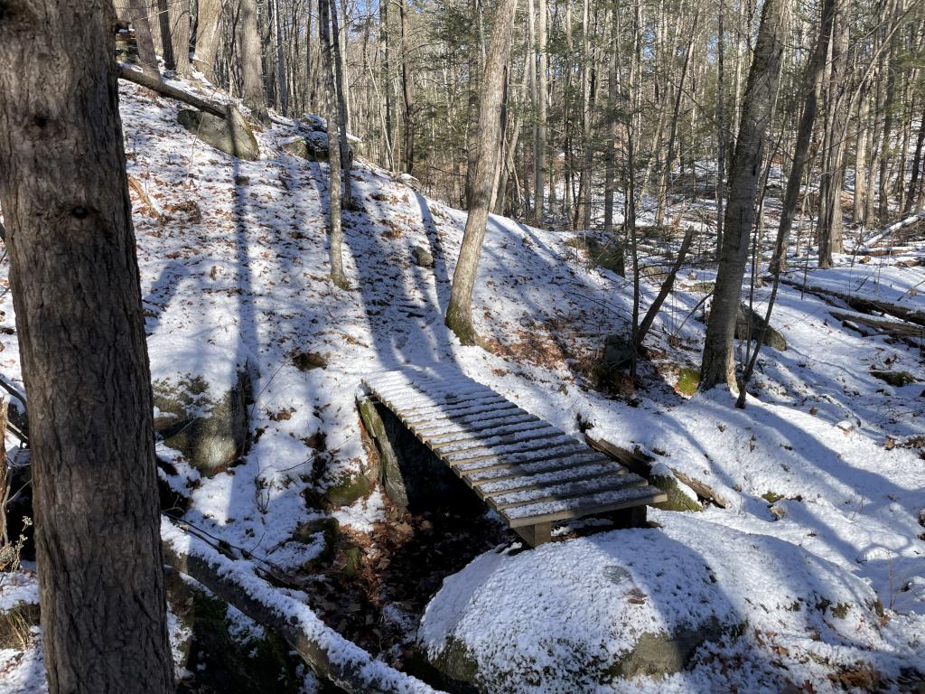 footbridge in December at Haseltine Community Preserve in southern NH