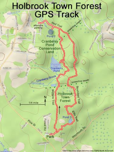 gps track in December at Holbrook Town Forest near Holbrook in eastern Massachusetts