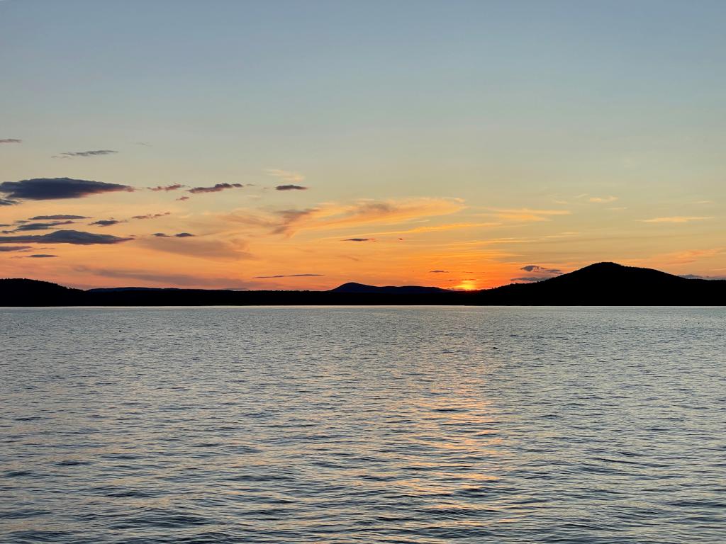 Sunset in July as seen from the Ferry Landing on Islesboro Island in Maine