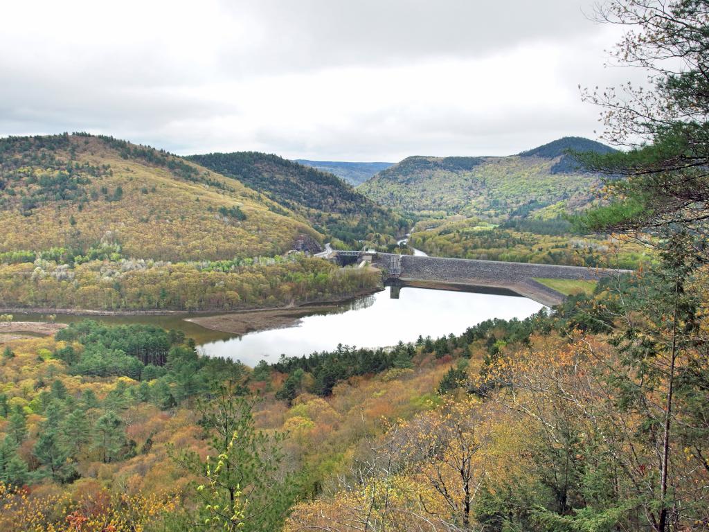 view in May from Ledges Overlook near Townshend in southern Vermont