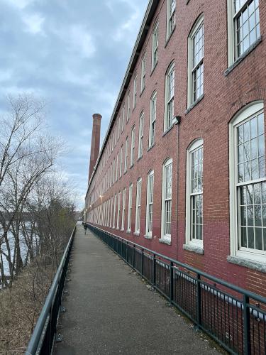 well-maintained path in December at Lowell Riverwalk in northeast MA