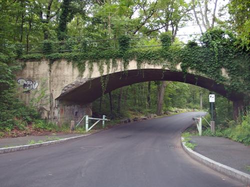 entrance road to the parking lot at Middlesex Fells Reservation in eastern Massachusetts.