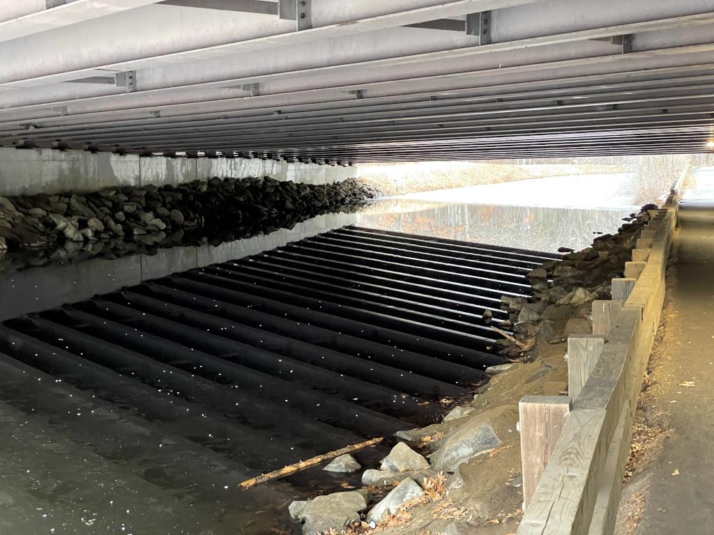 view beneath Everett Turnpike in December at Mine Falls Park in New Hampshire