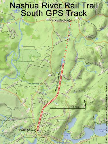 GPS track on the Nashua River Rail Trail in Massachusetts