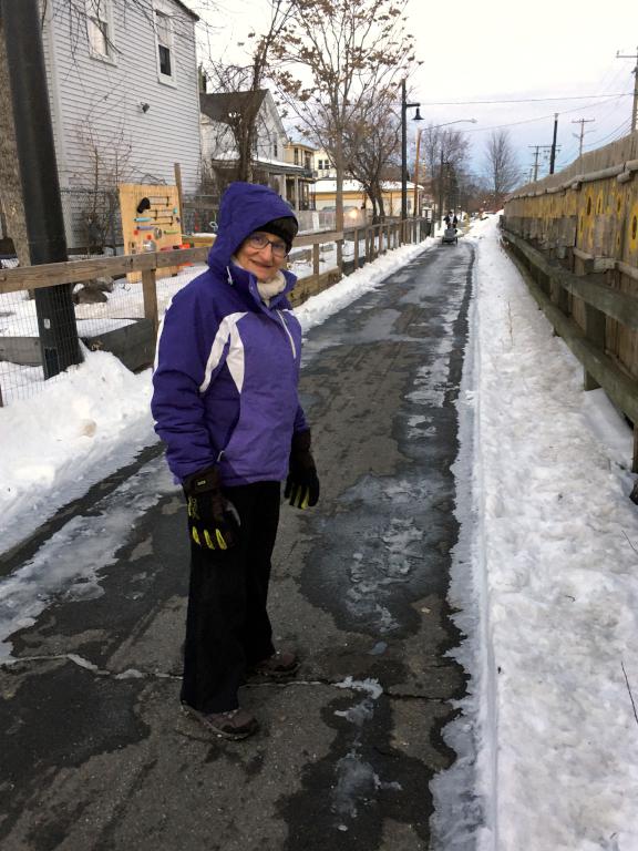 Andee in December on Nashua Heritage Rail Trail in New Hampshire