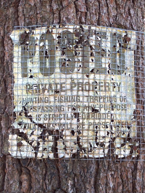 obsolete private property sign at Nissitissit Meadows in Pepperell, MA