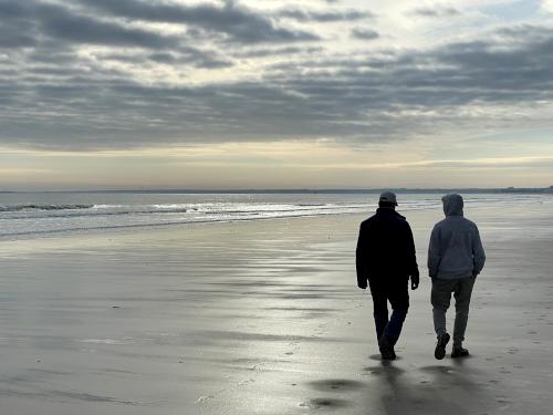 David and Carl in December at Pine Point Beach in southern coastal Maine