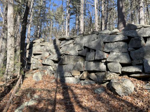 rock wall in December at Lake Potanipo Trail near Brookline in southern NH