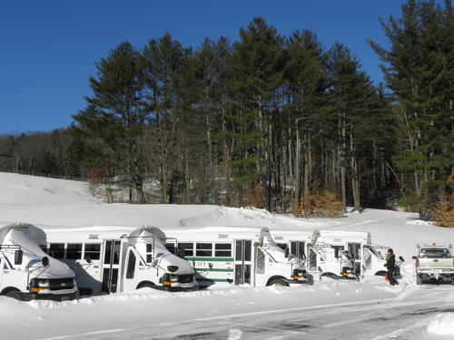 buses parked at the Ragged Mountain trailhead in New Hampshire