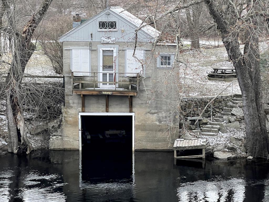 Toad Hall in March on the Contoocook River near Rattlesnake Hill at Hopkinton in southern New Hampshire