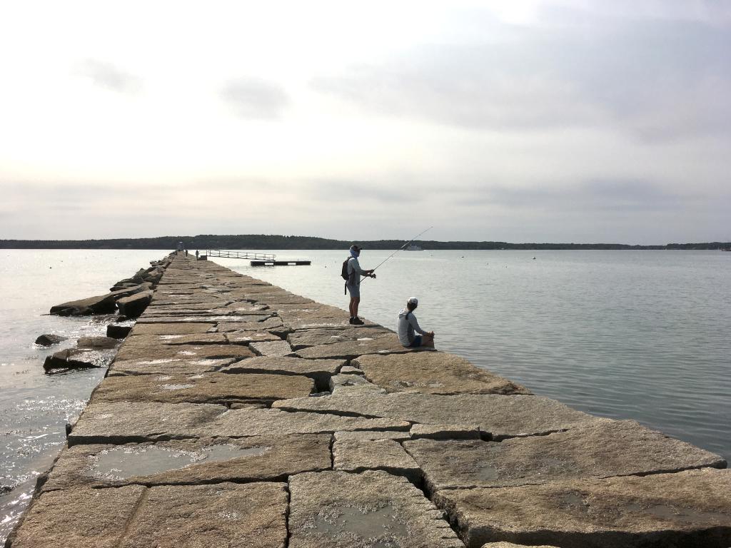 Looking out Rockland Breakwater in September toward the distant lighthouse